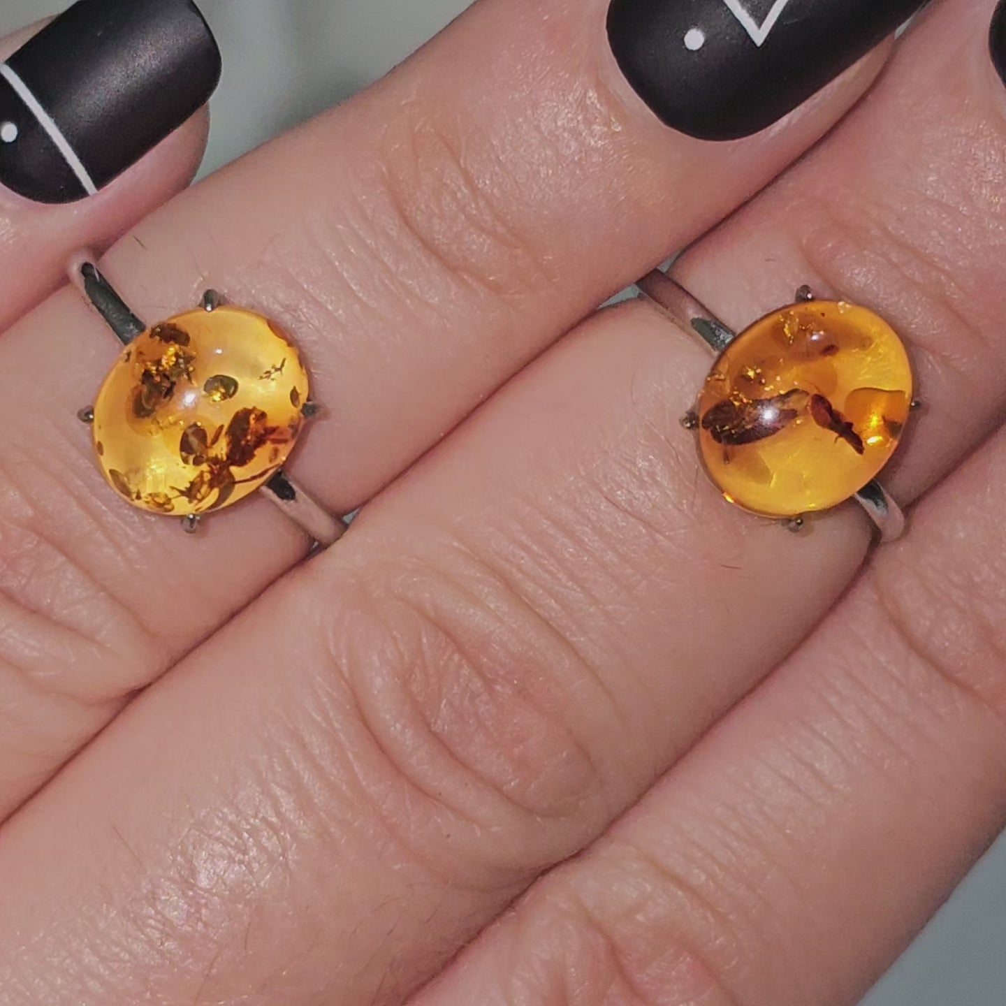 Amber 925 Silver Adjustable Ring