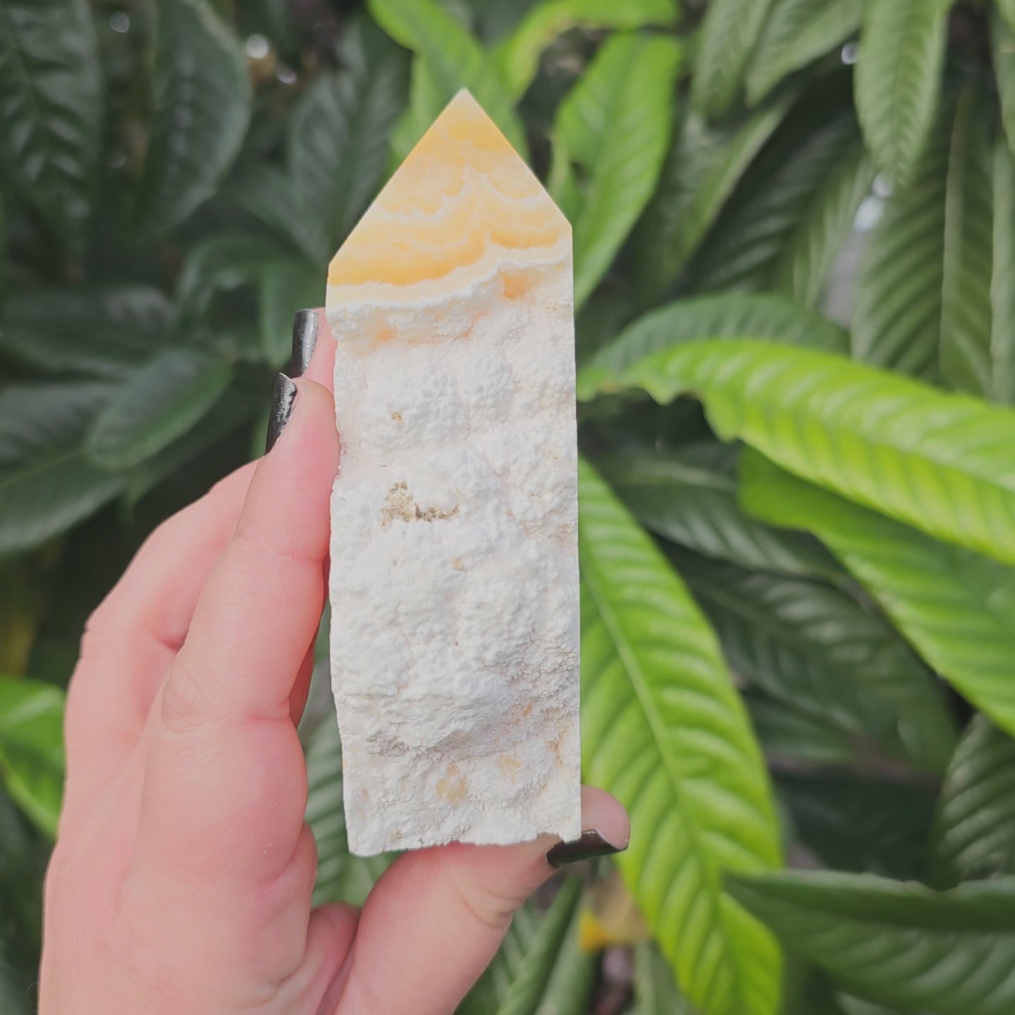 Polished yellow calcite slab tower with raw edge and beautiful banding.  Approx. 11.3 x 6 x 3.4  Approx. 415g | Birthday Gifts, Anniversary Gifts, Valentine's Day, Christmas, Easter, Eid, Mother's Day, Diwali, Hannukah, Women's, Girl's, Gifts for her, Gifts for Girlfriend, Gifts for Mom, Gifts for Mum, Gifts for Friend, Handmade Gifts, Handmade Jewelry, New Year's Eve, Graduation, Boho, Hippie, Minimalist, Gemstone, Crystal, Crystal Healing