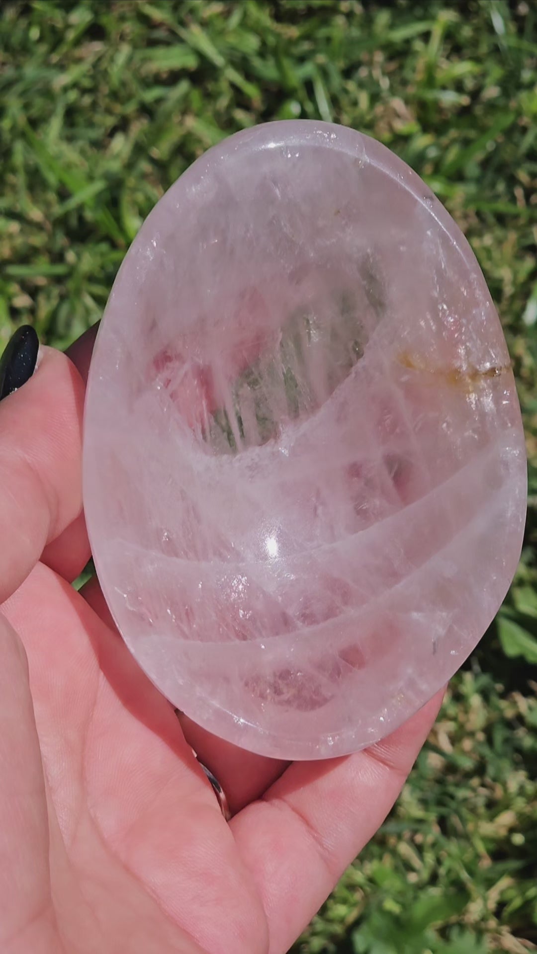 Gorgeous high quality translucent Rose Quartz dish with Iron inclusion.