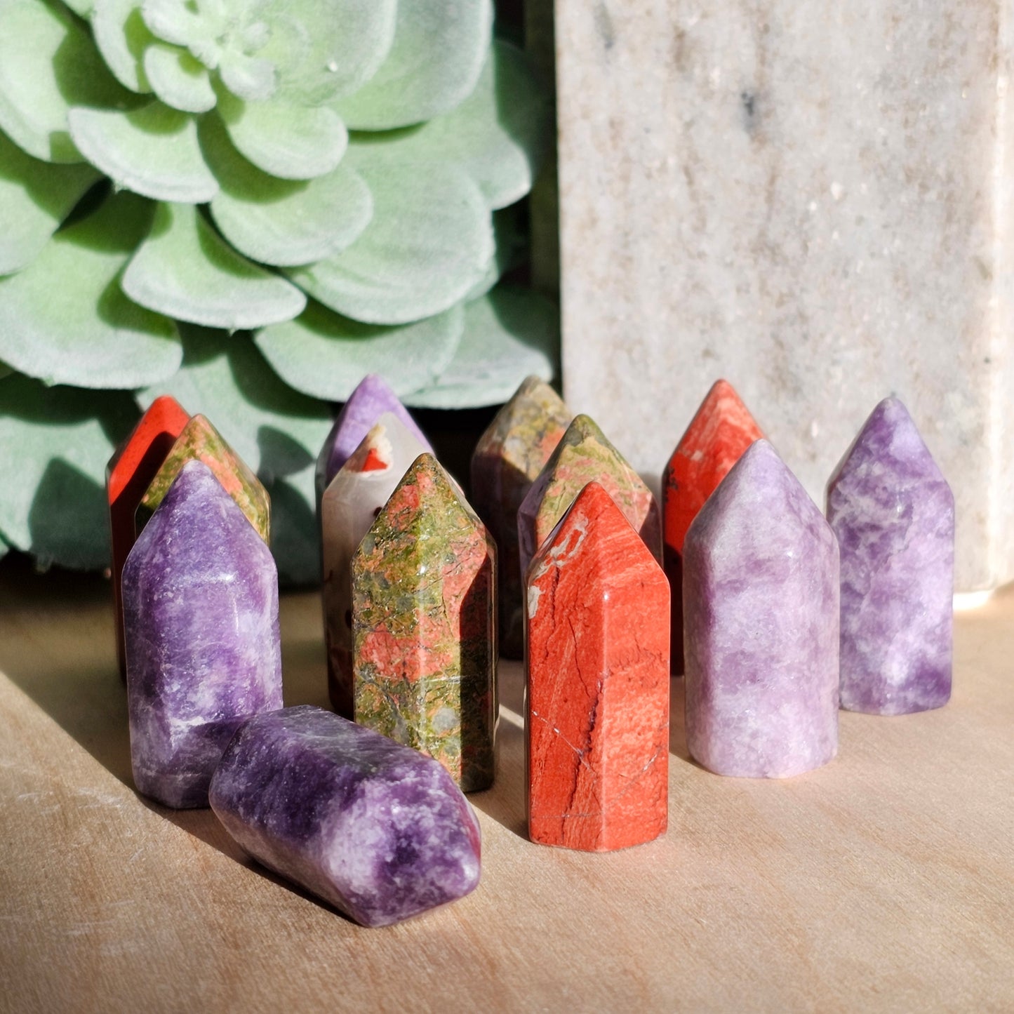 Mini Crystal Towers | Lepidolite, Unakite, Red Jasper
