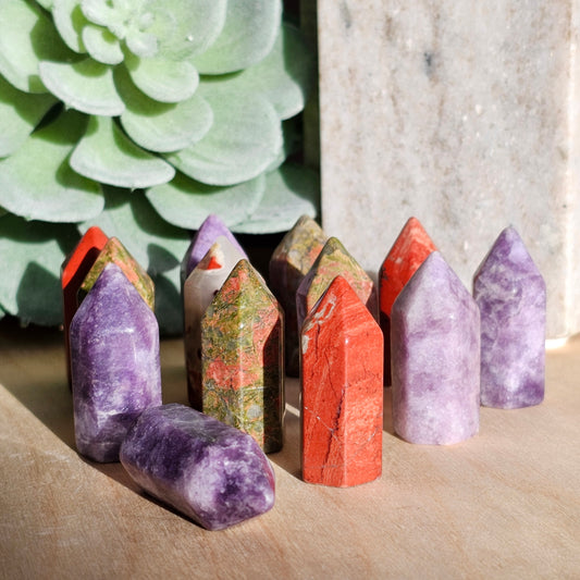 Mini Crystal Towers | Lepidolite, Unakite, Red Jasper