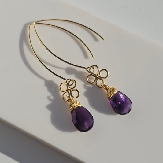 Amethyst Earrings | Wire Petal Drops