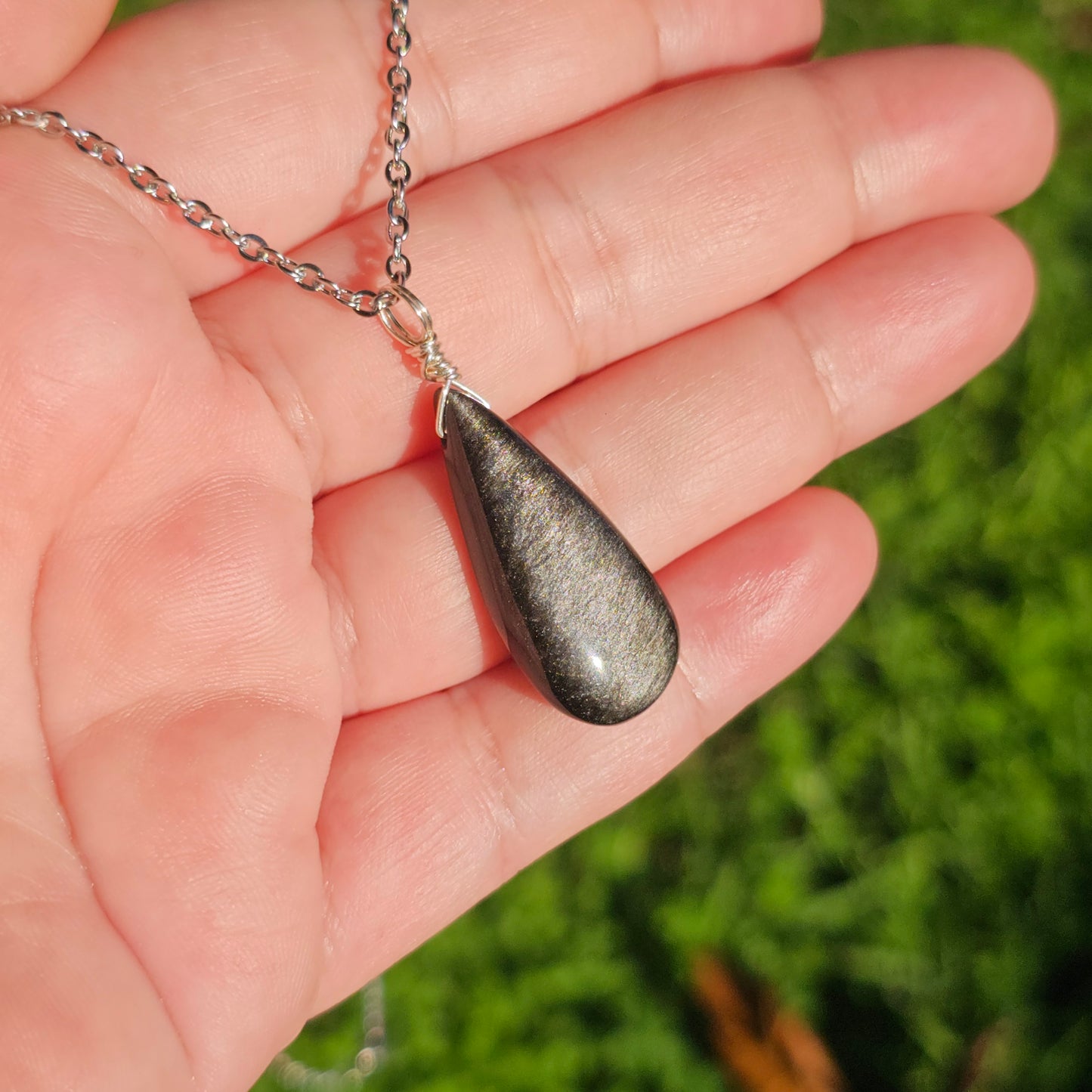 Silver Sheen Obsidian Necklace (#11)