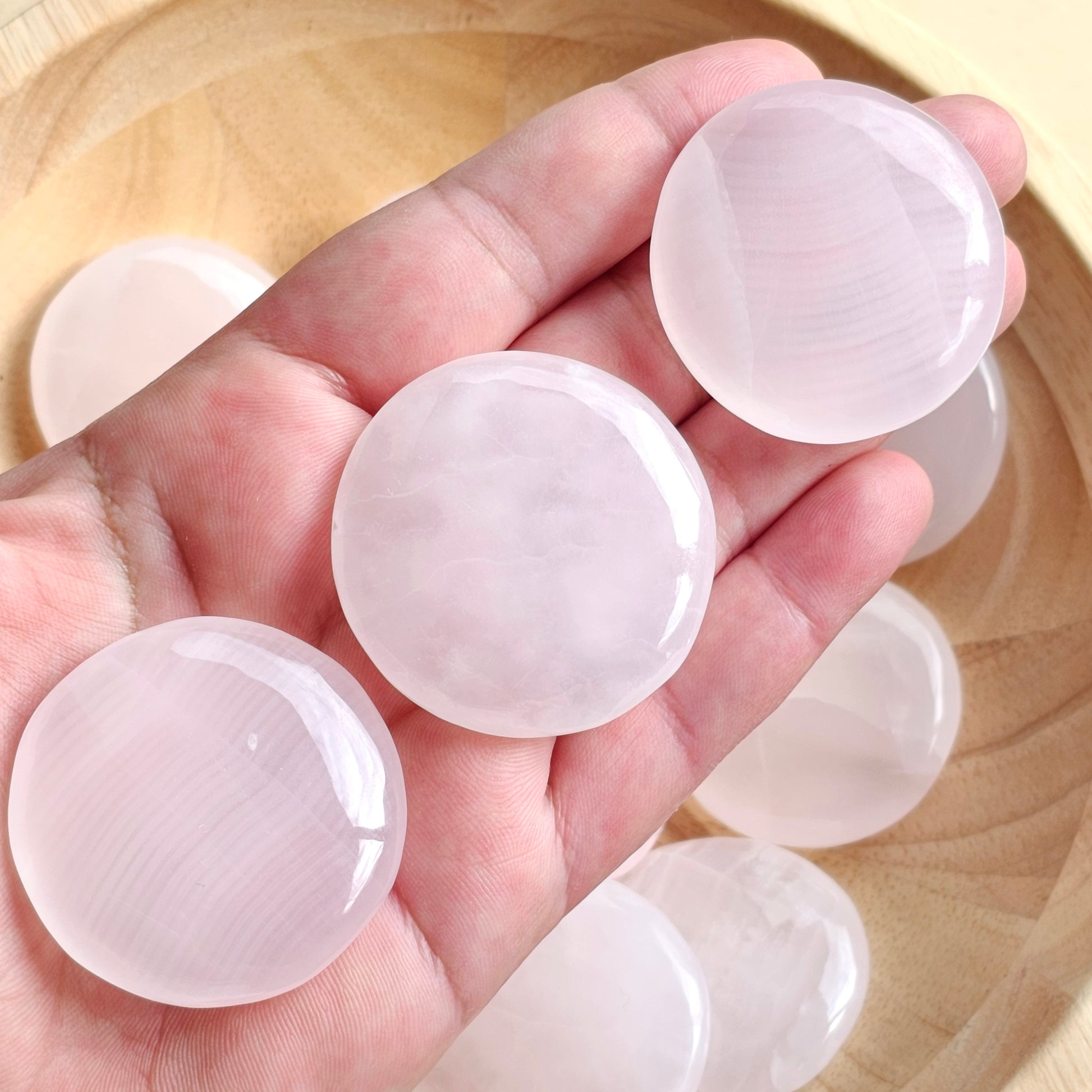 Pink Mangano Calcite Flat Stones (UV Reactive) | Crystal Cookies