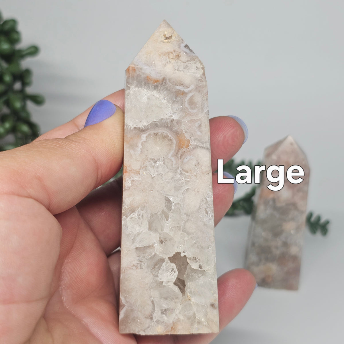 Flower Agate & Quartz Obelisks