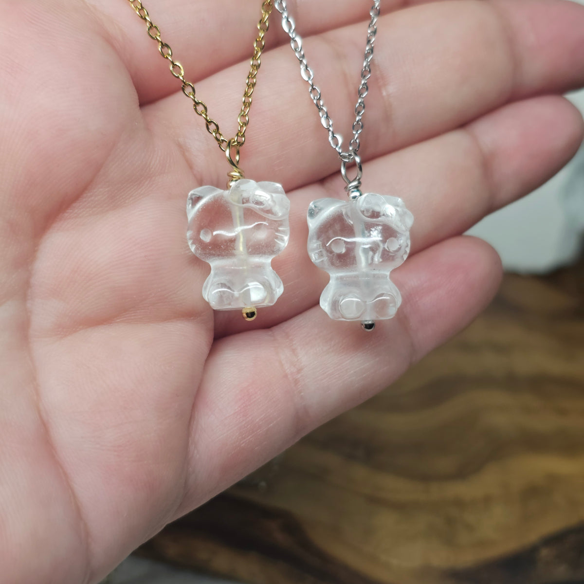 Hello Kitty Clear Quartz Necklace | Handmade Crystal Necklace