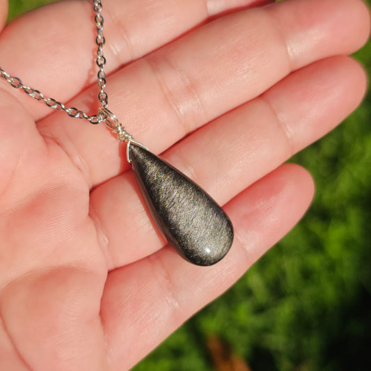 Silver Sheen Obsidian Necklace (#11)