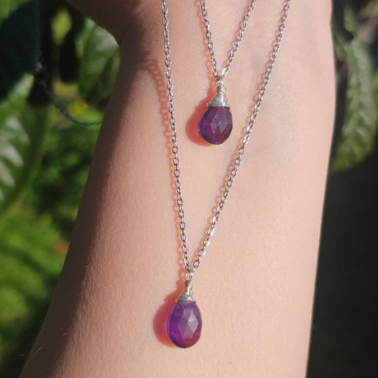 Amethyst Silver Wire Wrap Necklace