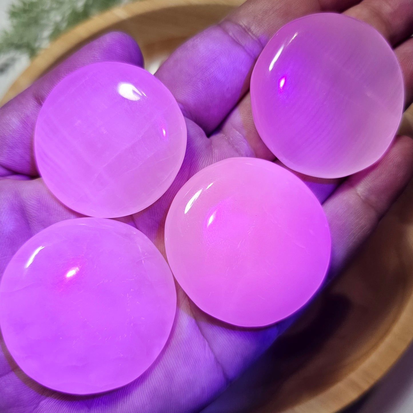 Pink Mangano Calcite Flat Stones (UV Reactive) | Crystal Cookies