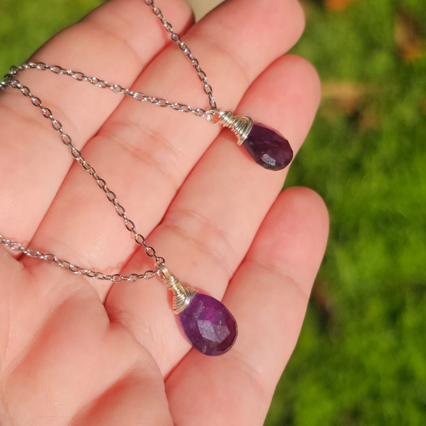 Amethyst Silver Wire Wrap Necklace