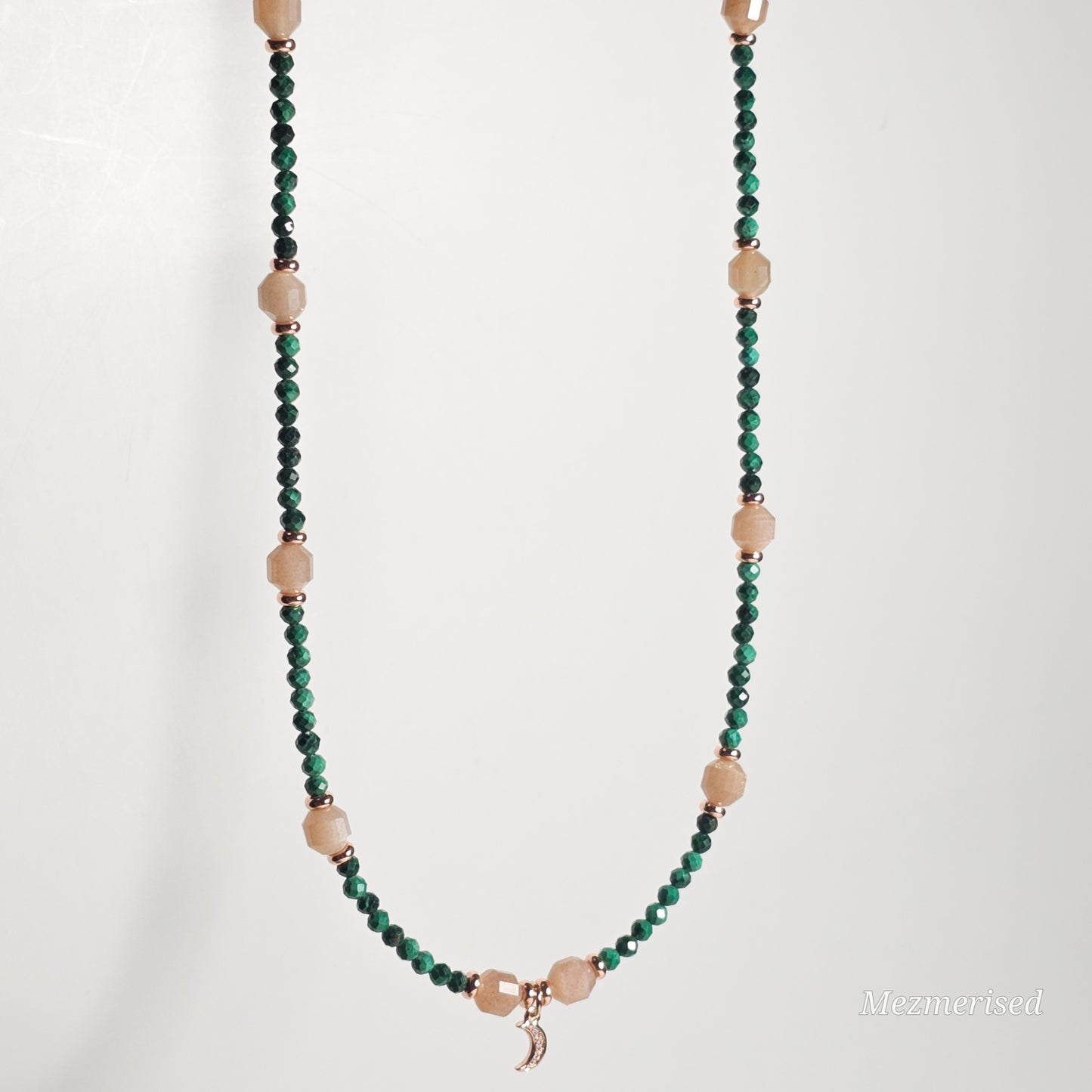 Malachite & Sunstone Rose Gold Crescent Necklace