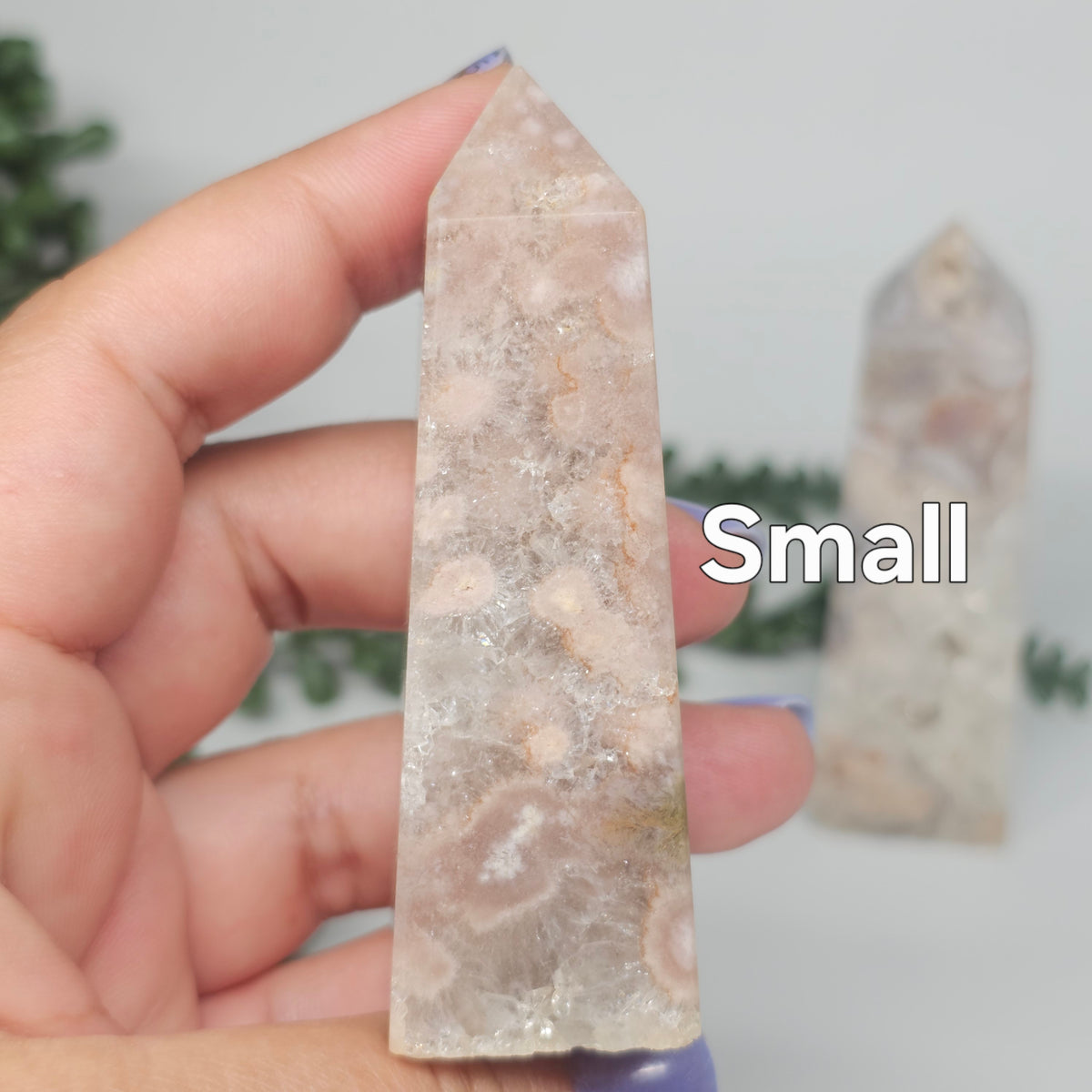 Flower Agate & Quartz Obelisks
