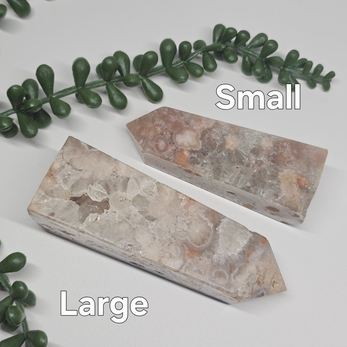 Flower Agate & Quartz Obelisks