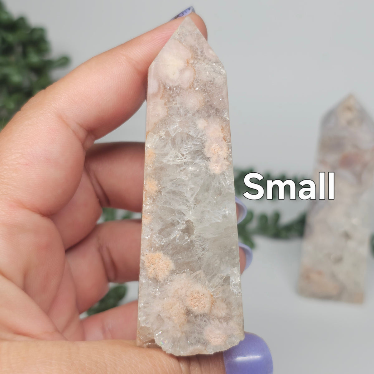Flower Agate & Quartz Obelisks