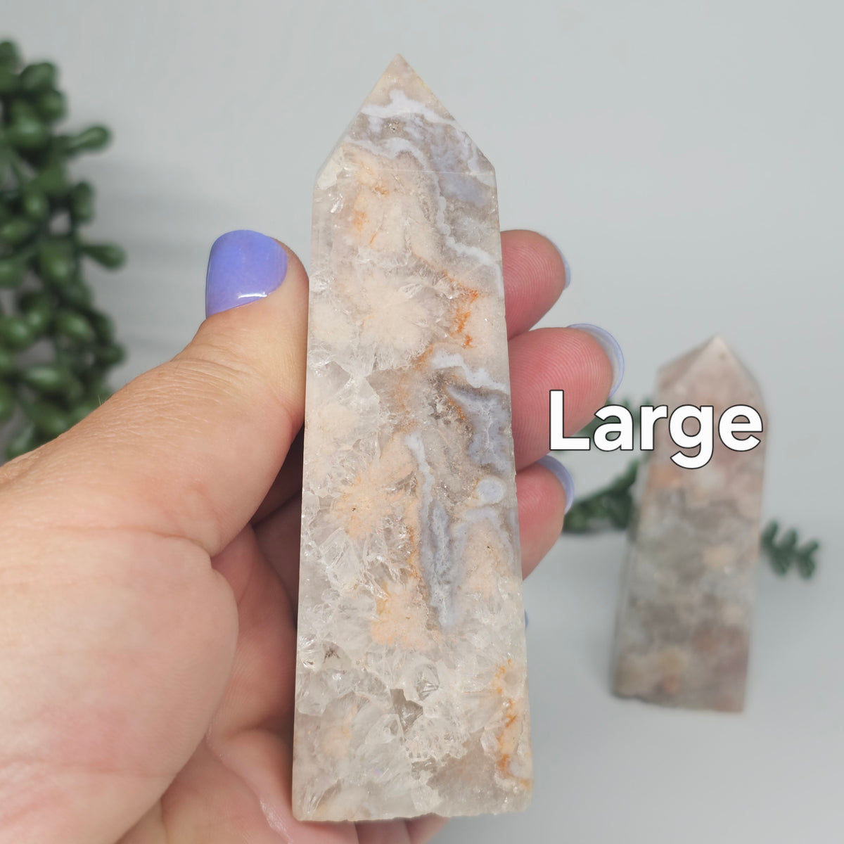 Flower Agate & Quartz Obelisks
