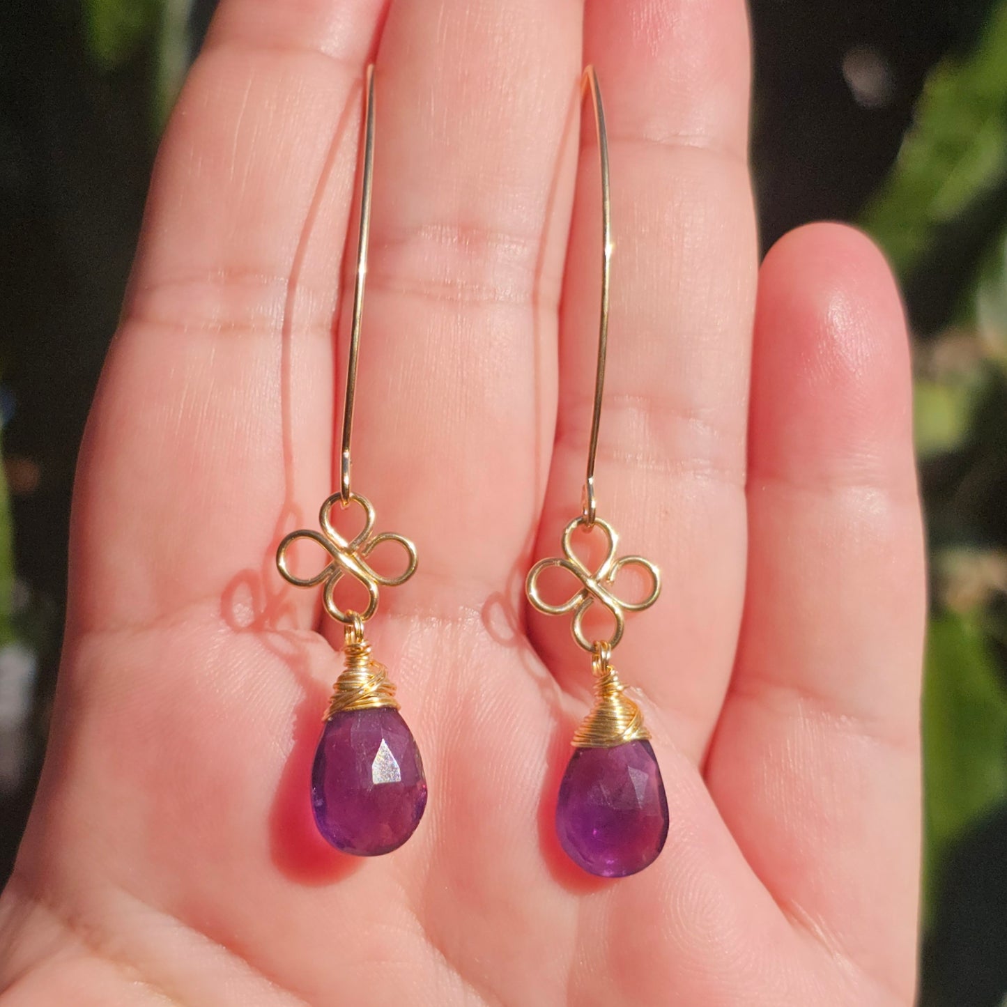 Amethyst Earrings | Wire Petal Drops