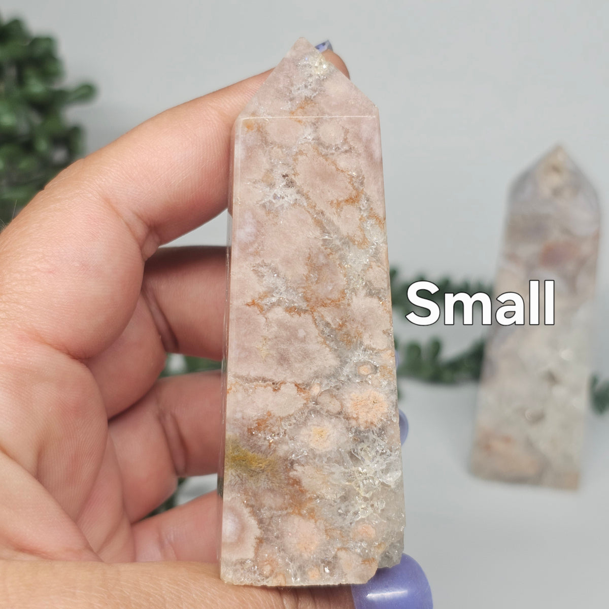 Flower Agate & Quartz Obelisks