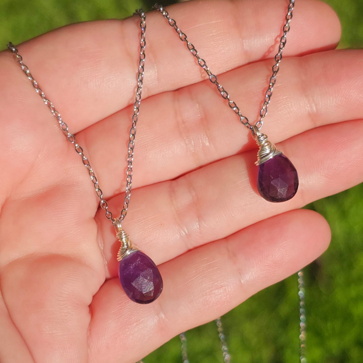 Amethyst Silver Wire Wrap Necklace