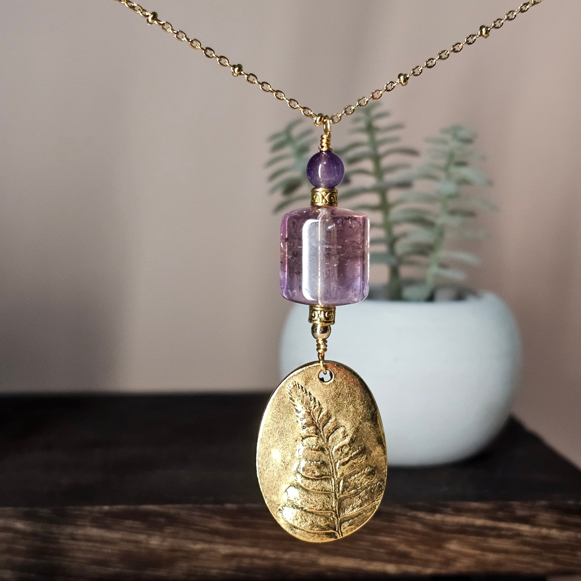 Ametrine fern pendant necklace