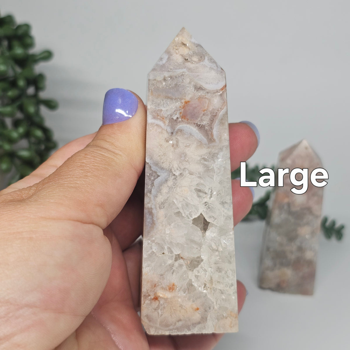 Flower Agate & Quartz Obelisks