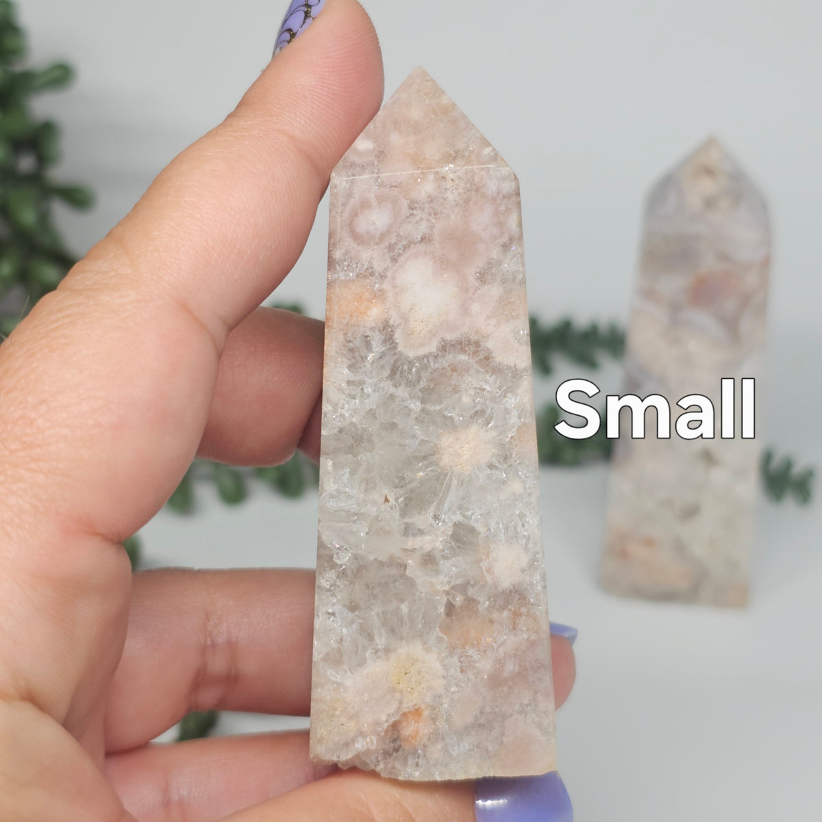 Flower Agate & Quartz Obelisks
