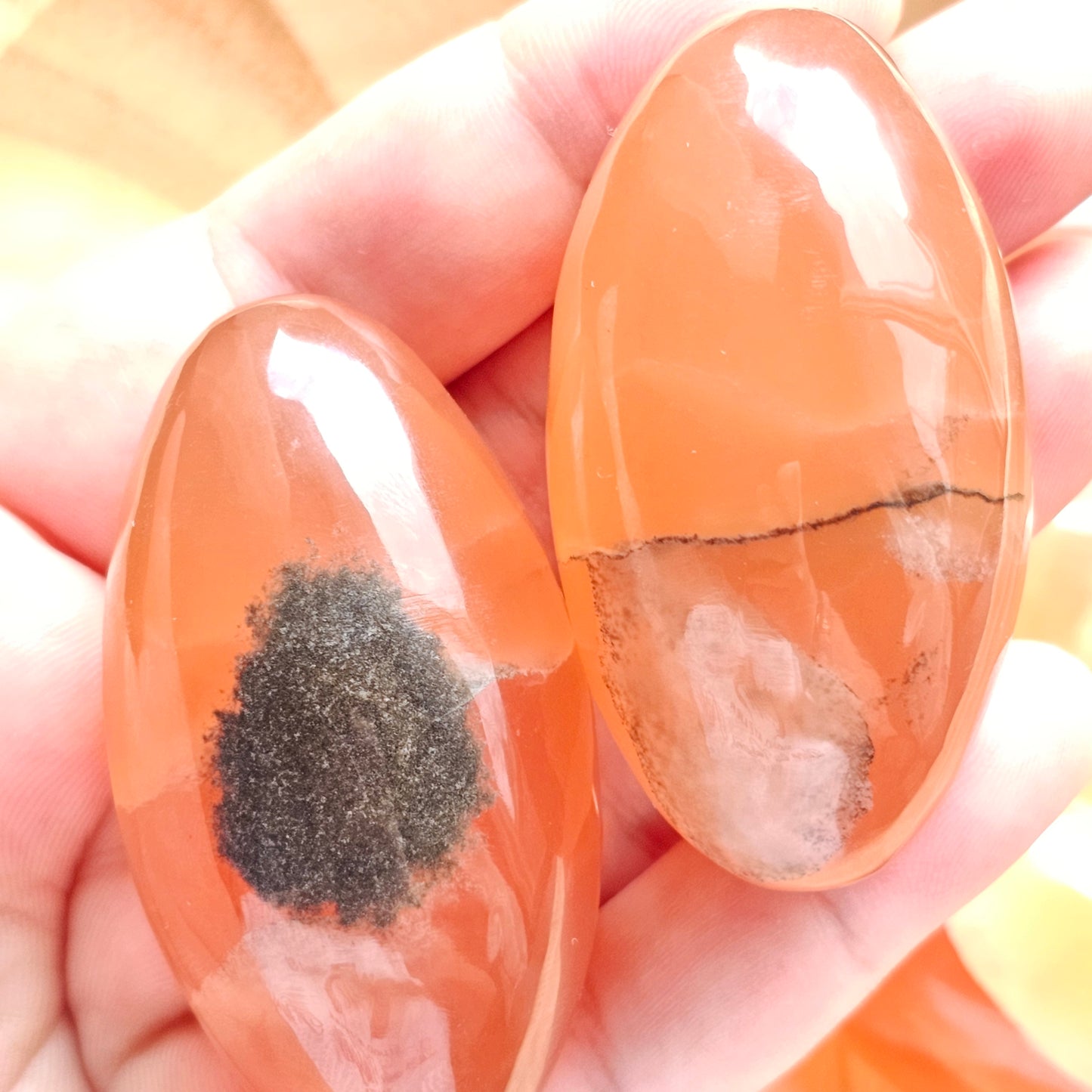 Honey Calcite Lingams with Iron Oxide