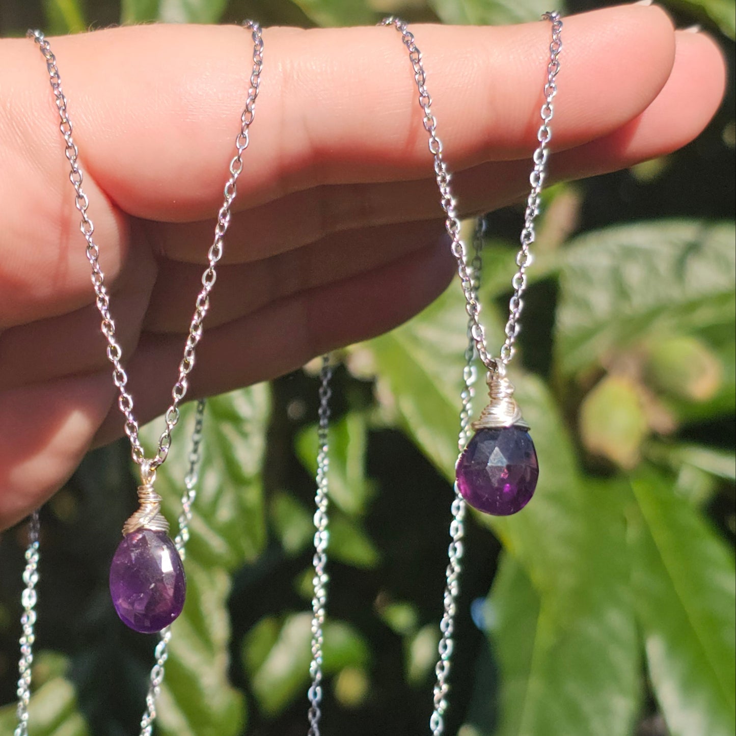 Amethyst Silver Wire Wrap Necklace