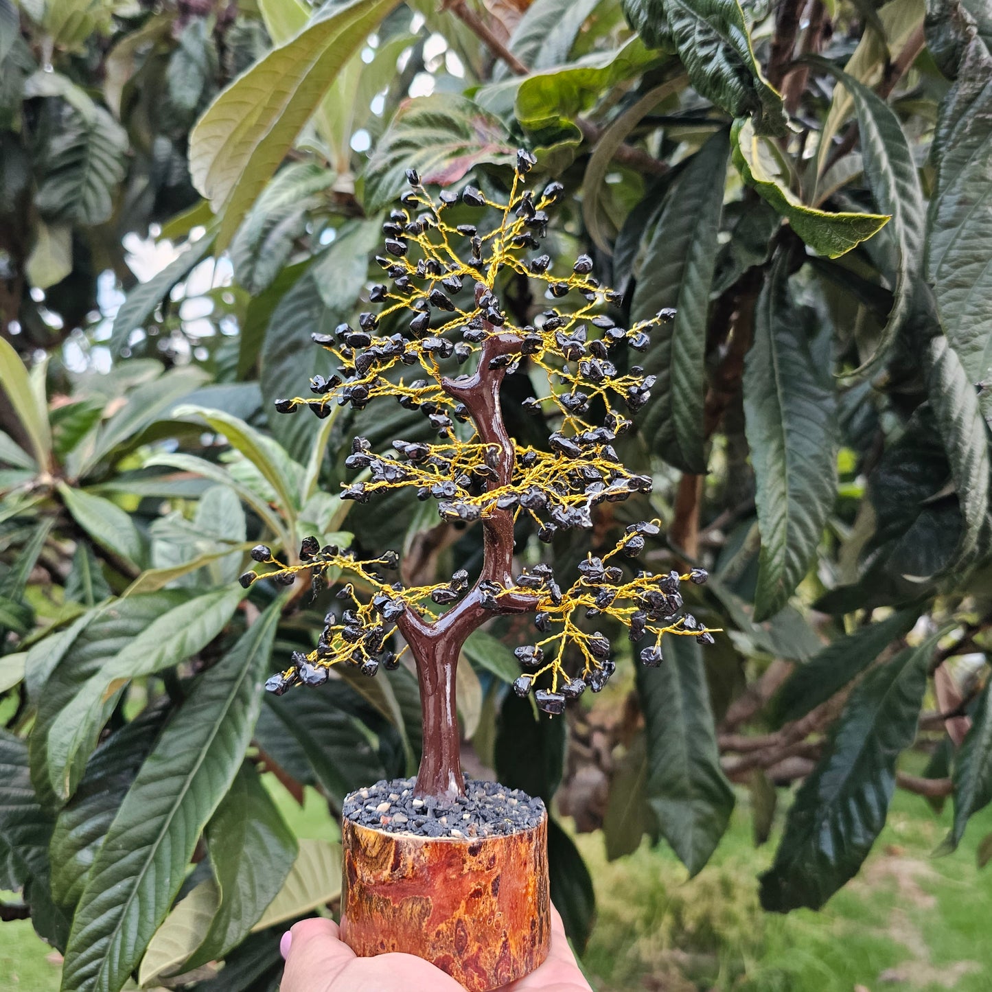 Black Tourmaline Gold Tree 26cm  | Natural Stone 300 chip beads | Birthday Gifts, Anniversary Gifts, Valentine's Day, Christmas, Easter, Eid, Mother's Day, Diwali, Hannukah, Women's, Girl's, Gifts for her, Gifts for Girlfriend, Gifts for Mom, Gifts for Mum, Gifts for Friend, Handmade Gifts, Handmade Jewelry, New Year's Eve, Graduation, Boho, Hippie, Minimalist, Gemstone, Crystal, Crystal Healing